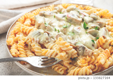 fusilli pasta, with champignons, in creamy garlic sauce, with herbs and spices, sauce, no people, fusilli pasta, with champignons, in creamy garlic sauce, with herbs and spices, sauce, no people, 133827164