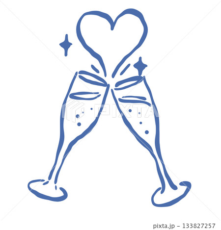 Clinking champagne glasses heart shaped toast Paris New Year celebration romantic line art illustration sparkling festive aesthetic Clinking champagne glasses heart shaped toast Paris New Year celebration romantic line art illustration sparkling festive aesthetic 133827257