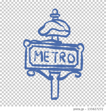 Paris metro sign doodle blue line art whimsical chic illustration vintage inspired parisian aesthetic cute new year design for crafting and decor 133827272