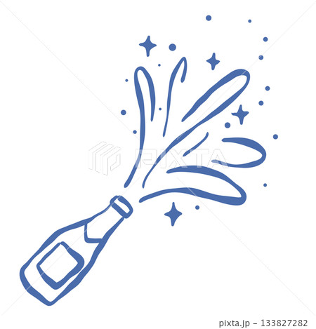 Champagne Bottle Illustration with Bubbly Spray and Sparkles Festive Celebration Art for New Years Eve Wedding Party Achievement and Joyful Event Design Projects 133827282
