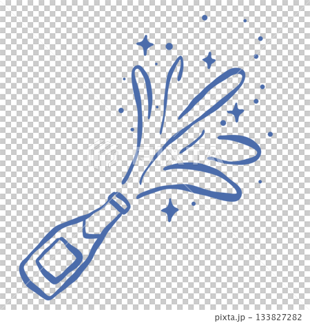 Champagne Bottle Illustration with Bubbly Spray and Sparkles Festive Celebration Art for New Years Eve Wedding Party Achievement and Joyful Event Design Projects 133827282