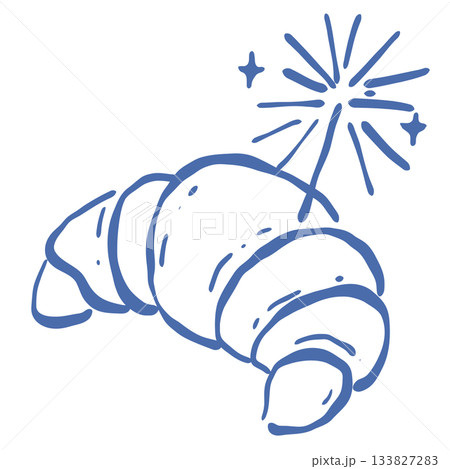 french croissant sparkler paris new year bakery aesthetic cute line art hand drawn celebration doodle pastry illustration festive design 133827283