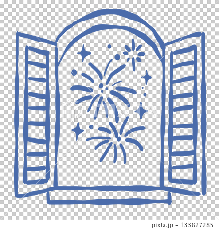 Fireworks through an open Paris window glowing night sky sparkling celebration welcoming the new year with wonder and cozy magic Fireworks through an open Paris window glowing night sky sparkling celebration welcoming the new year with wonder and cozy magic 133827285
