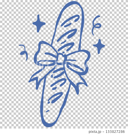 French baguette tied with a cute ribbon filled with cozy parisian charm perfect for new year bakery lovers and whimsical festive illustration 133827286