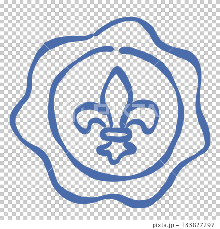 Elegant fleur de lis wax seal Paris New Year line art clipart aesthetic French emblem outline illustration for crafts decor and stationery 133827297