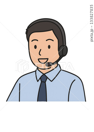 ヘッドセットで対応する人物・男性のイラスト（透明背景・プレゼン資料向け） 133827835
