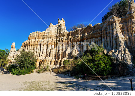 The Organs of Ille sur Tet, or fairy chimneys, in the Pyrenees Orientales, in Catalonia, in Occitanie, France The Organs of Ille sur Tet, or fairy chimneys, in the Pyrenees Orientales, in Catalonia, in Occitanie, France 133828055