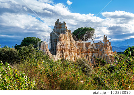 The Organs of Ille sur Tet, or fairy chimneys, in the Pyrenees Orientales, in Catalonia, in Occitanie, France The Organs of Ille sur Tet, or fairy chimneys, in the Pyrenees Orientales, in Catalonia, in Occitanie, France 133828059