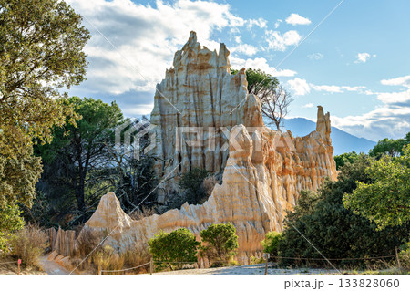 The Organs of Ille sur Tet, or fairy chimneys, in the Pyrenees Orientales, in Catalonia, in Occitanie, France The Organs of Ille sur Tet, or fairy chimneys, in the Pyrenees Orientales, in Catalonia, in Occitanie, France 133828060