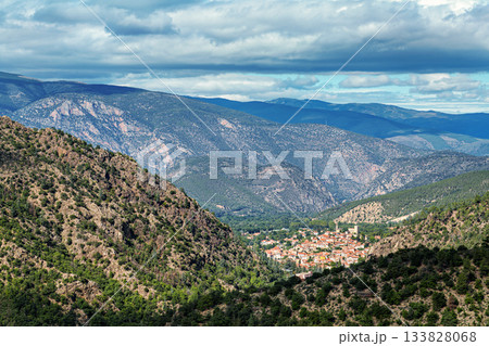 Village of Vernet les Bains in Cady valley, Pyrenees-Orientales, Languedoc-Roussillon, France. Village of Vernet les Bains in Cady valley, Pyrenees-Orientales, Languedoc-Roussillon, France. 133828068