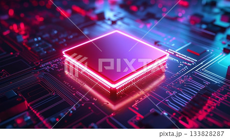 Close up of a computer chip on a circuit board...のイラスト素材 [133828287 ...