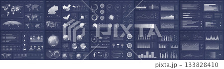 Mega set of infographic elements data visualization vector design template. Includes social media, business process, people, workflow, diagram, flowchart, timeline, marketing. Bundle info graphics. 133828410
