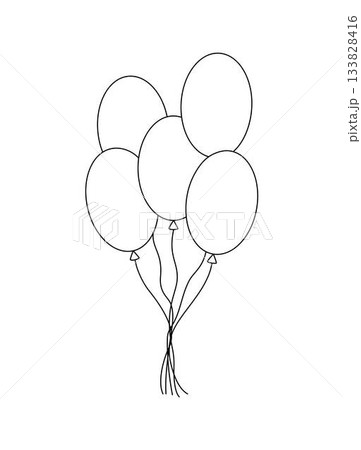 Balloons set kid's toy or element of festive decoration, hand drawn line art illustration, birthday party, anniversary, surprise gift, holiday event objects of oval shape collection Balloons set kid's toy or element of festive decoration, hand drawn line art illustration, birthday party, anniversary, surprise gift, holiday event objects of oval shape collection 133828416