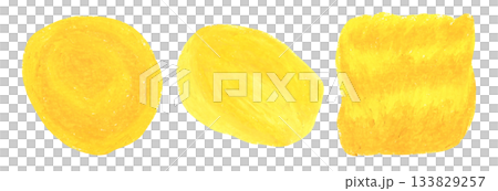 Artistic hand drawing yellow crayon oil pastel textured round blobs set. Abstract creative watercolor circle sun shape for pancake concept, sunny banner design, texture frame background Artistic hand drawing yellow crayon oil pastel textured round blobs set. Abstract creative watercolor circle sun shape for pancake concept, sunny banner design, texture frame background 133829257
