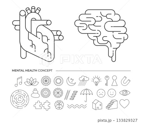 Abstract heart and brain infographic. Mental health concept illustration. Abstract heart and brain infographic. Mental health concept illustration. 133829327