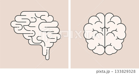Linear abstract heart and brain. Mental health concept illustration. 133829328