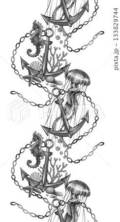 Underwater anchor seamless border illustration 133829744