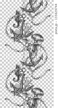 Underwater anchor seamless border illustration 133829744