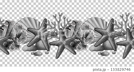 Seamless marine starfish border Seamless marine starfish border 133829746