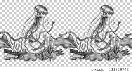 Jellyfish Anchor Underwater Border 133829748