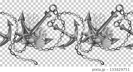 Nautical anchor seamless border ink illustration 133829751