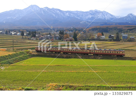 雄大な北アルプスを背景に疾走するえちごトキめき鉄道455・413系電車_2025/11/23撮影 雄大な北アルプスを背景に疾走するえちごトキめき鉄道455・413系電車_2025/11/23撮影 133829875
