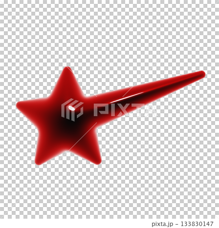 A simple shooting star plump glossy 3D icon. Blood-red decorative illustration A simple shooting star plump glossy 3D icon. Blood-red decorative illustration 133830147