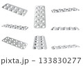 Collection of Empty Silver Pharmaceutical Blisters Mockup White Background 133830277