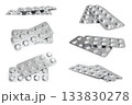 Collection of Empty Silver Pharmaceutical Blisters Mockup White Background 133830278