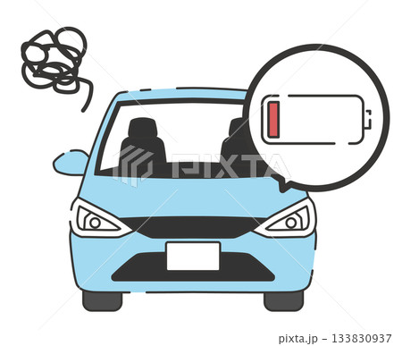 バッテリー上がりで動かない車のイラスト バッテリー上がりで動かない車のイラスト 133830937