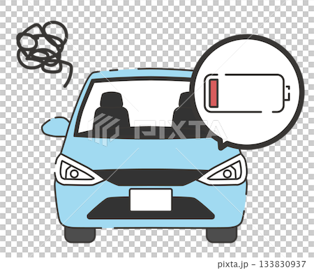 バッテリー上がりで動かない車のイラスト バッテリー上がりで動かない車のイラスト 133830937
