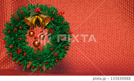 Festive Christmas Wreath Holiday Decoration Background 3d rendering. Festive Christmas Wreath Holiday Decoration Background 3d rendering. 133830988