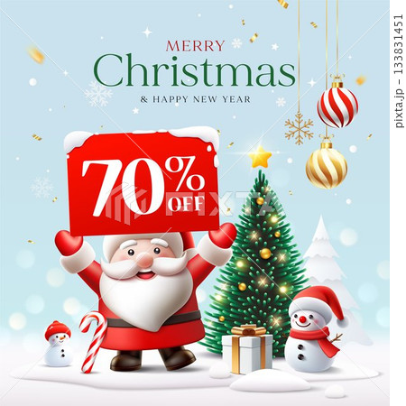 Merry Christmas and happy new year sale, Santa Claus and snowman on snow poster  133831451