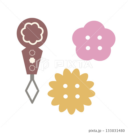 糸通しとボタンのかわいいイラスト素材 糸通しとボタンのかわいいイラスト素材 133831480