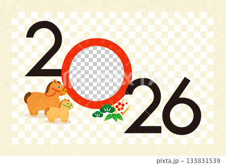 2026年賀 午年親子のフォトフレーム年賀状 133831539