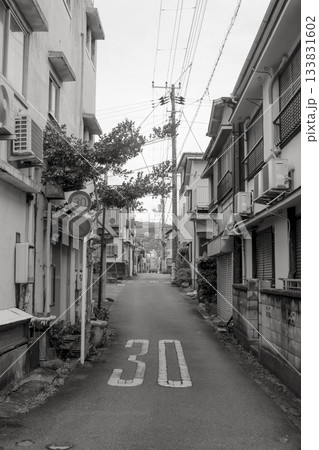 住宅街の細い路地と30の路面表示(モノクロ) 住宅街の細い路地と30の路面表示(モノクロ) 133831602