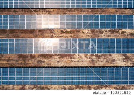 Top view rows of solar panels at renewable energy Top view rows of solar panels at renewable energy 133831630