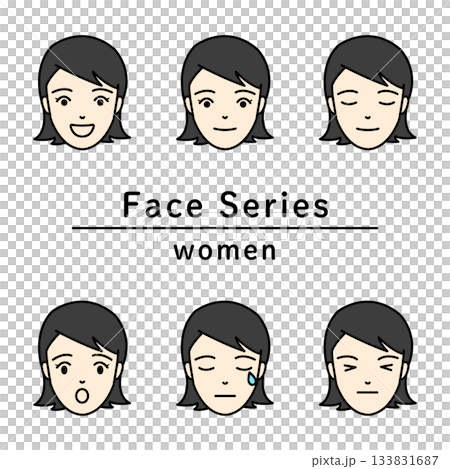 A set of young woman's face icons expressing various emotions 133831687