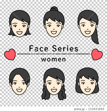 Smiling face icon set of young women with various hairstyles Smiling face icon set of young women with various hairstyles 133831693