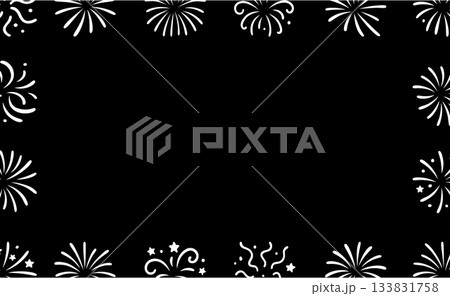 White hand drawn fireworks frame. Explosion border illustration for celebrations and events 133831758