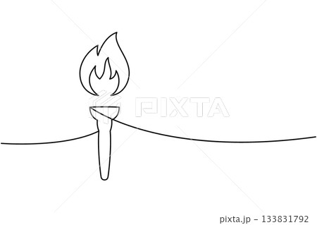 Continuous line art drawing of burning torch. Minimalist one line vector flame icon symbolizing freedom, ceremony, protest and celebration Continuous line art drawing of burning torch. Minimalist one line vector flame icon symbolizing freedom, ceremony, protest and celebration 133831792