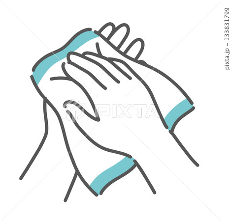 手洗いの最終工程、ハンカチやペーパータオルで手を拭くイラスト 133831799