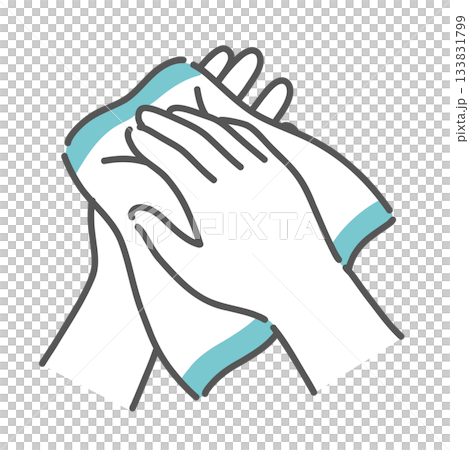 手洗いの最終工程、ハンカチやペーパータオルで手を拭くイラスト 133831799