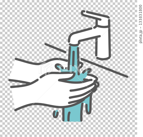 洗手步驟，用自來水沖洗雙手（清洗/清潔）的示意圖 133831800