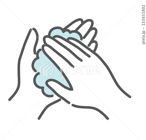 両手のひらを擦り合わせ泡を立てる手洗いの動作イラスト 133831802