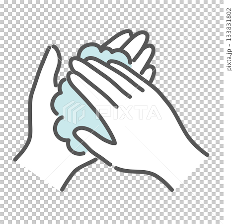 両手のひらを擦り合わせ泡を立てる手洗いの動作イラスト 133831802