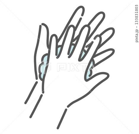 手の甲を洗う手洗い手順のイラスト（洗浄・感染症予防） 133831803