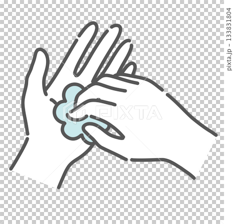 指先を洗う手洗い手順のイラスト（爪の間・感染症予防） 133831804