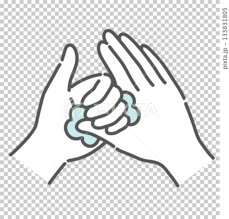 親指を重点的に洗う手洗い手順のイラスト(感染症予防) 親指を重点的に洗う手洗い手順のイラスト(感染症予防) 133831805