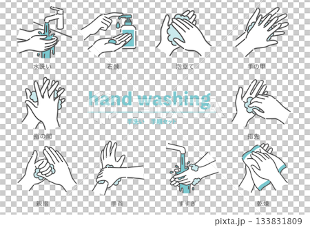 手洗いの手順と方法のセットイラスト 133831809